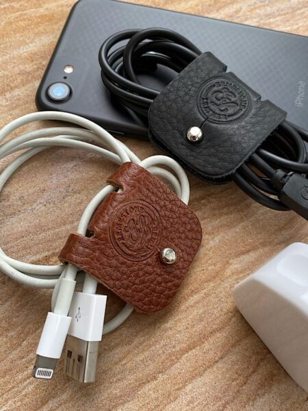 Black and Brown leather cable tidykeepers