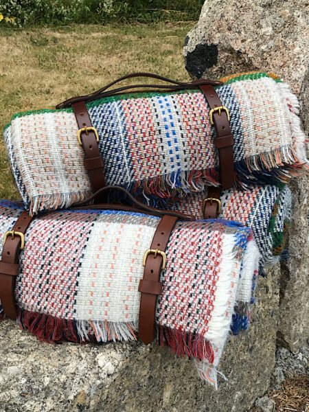 Leather Blanket Carrier with Recycled Wool Blanket