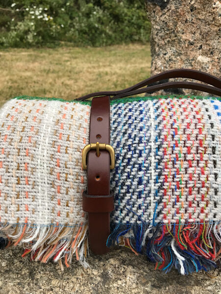 Leather Blanket Carrier with Recycled Wool Blanket